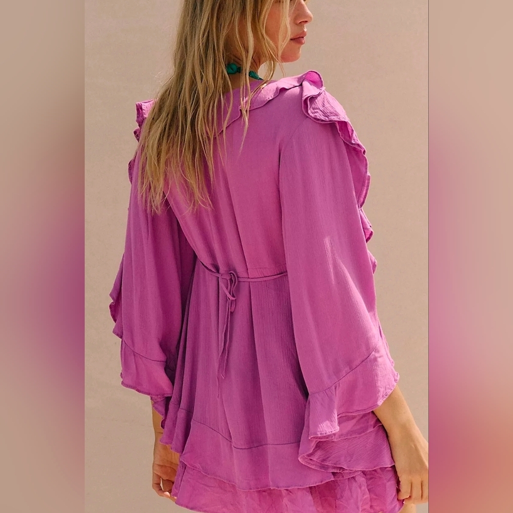 Free People Wild Waves Ruffled Off The Shoulder Mini Dress - Picture 6 of 8